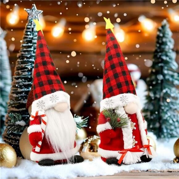 Christmas Gnomes Plush Couple with Red Buffalo Check - Xmas Gnomes - Picture 6 of 7